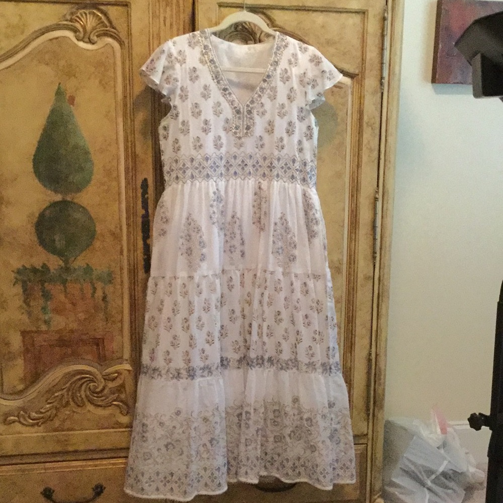 Georgous Gold & Blue Stamped Midi Dress